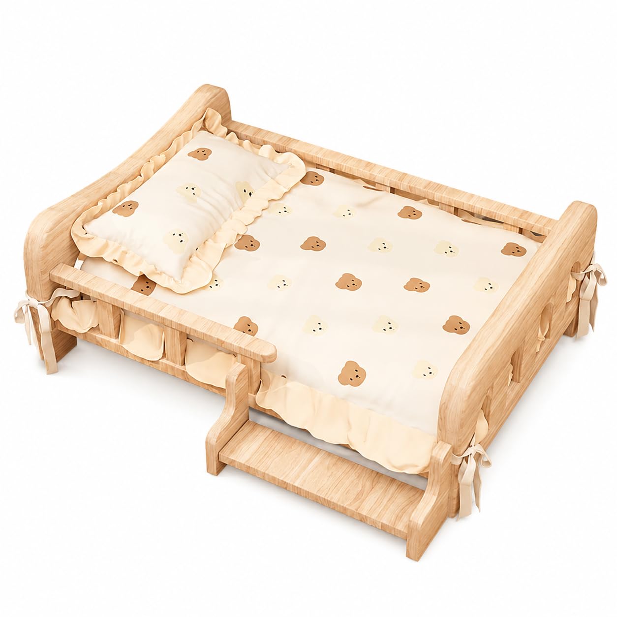 Cuccia per Gatti in Legno Rialzata , Letto in legno+biancheria, <12.5kg