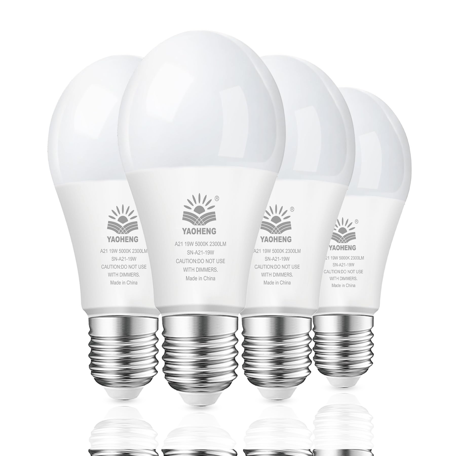YAOHENG A21 LED Light Bulb, 150 Watt Equivalent LED Bulbs, 19W 5000K Daylight, 2300 Lumens, Non-Dimmable, E26 Base, Super Bright Light Bulb Indoor, Energy Efficient ETL Listed, 4-Pack