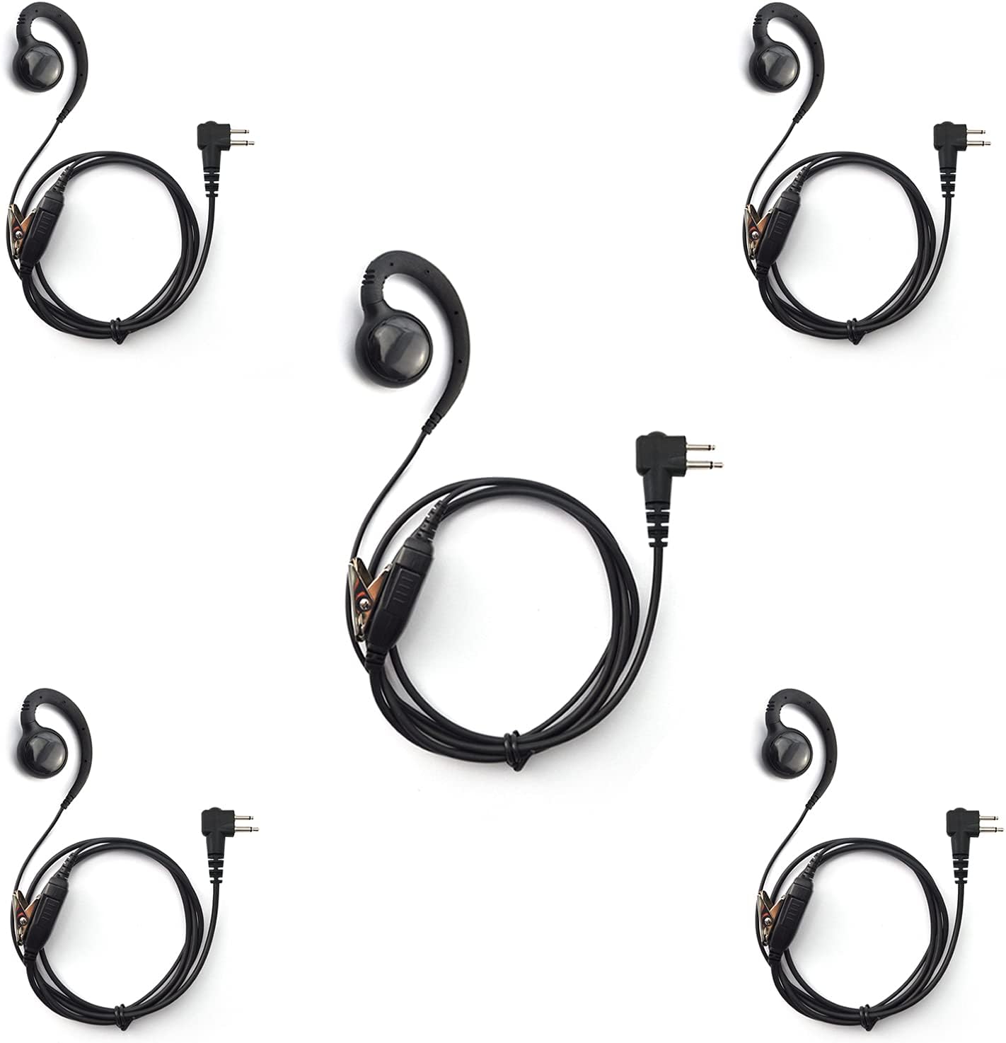 [5-Pack] ProMaxPower 1-Wire C-Shape Swivel Earpiece Headset with PTT Button Mic for Motorola Two-Way Radio Walkie Talkies CP100, CP110, CP200D, CLS1110, CLS1410, EP450, GP308, RDM2070D