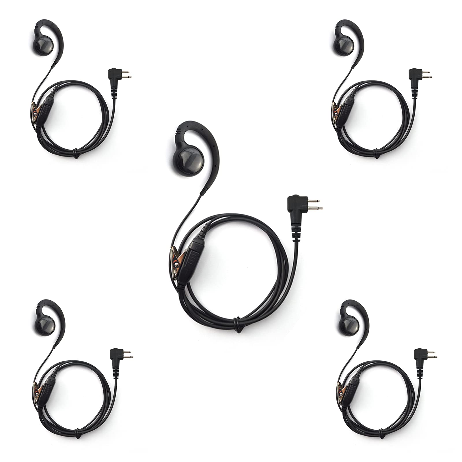 [5-Pack] ProMaxPower 1-Wire C-Shape Swivel Earpiece Headset with PTT Button Mic for Motorola Two-Way Radio Walkie Talkies CP100, CP110, CP200D,