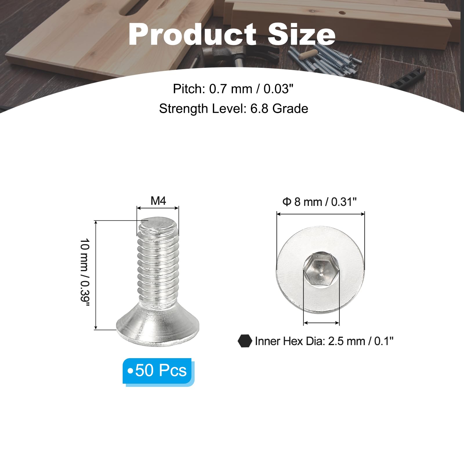 PATIKIL M4 x 12mm Flat Head Socket Cap Screws - Image 2