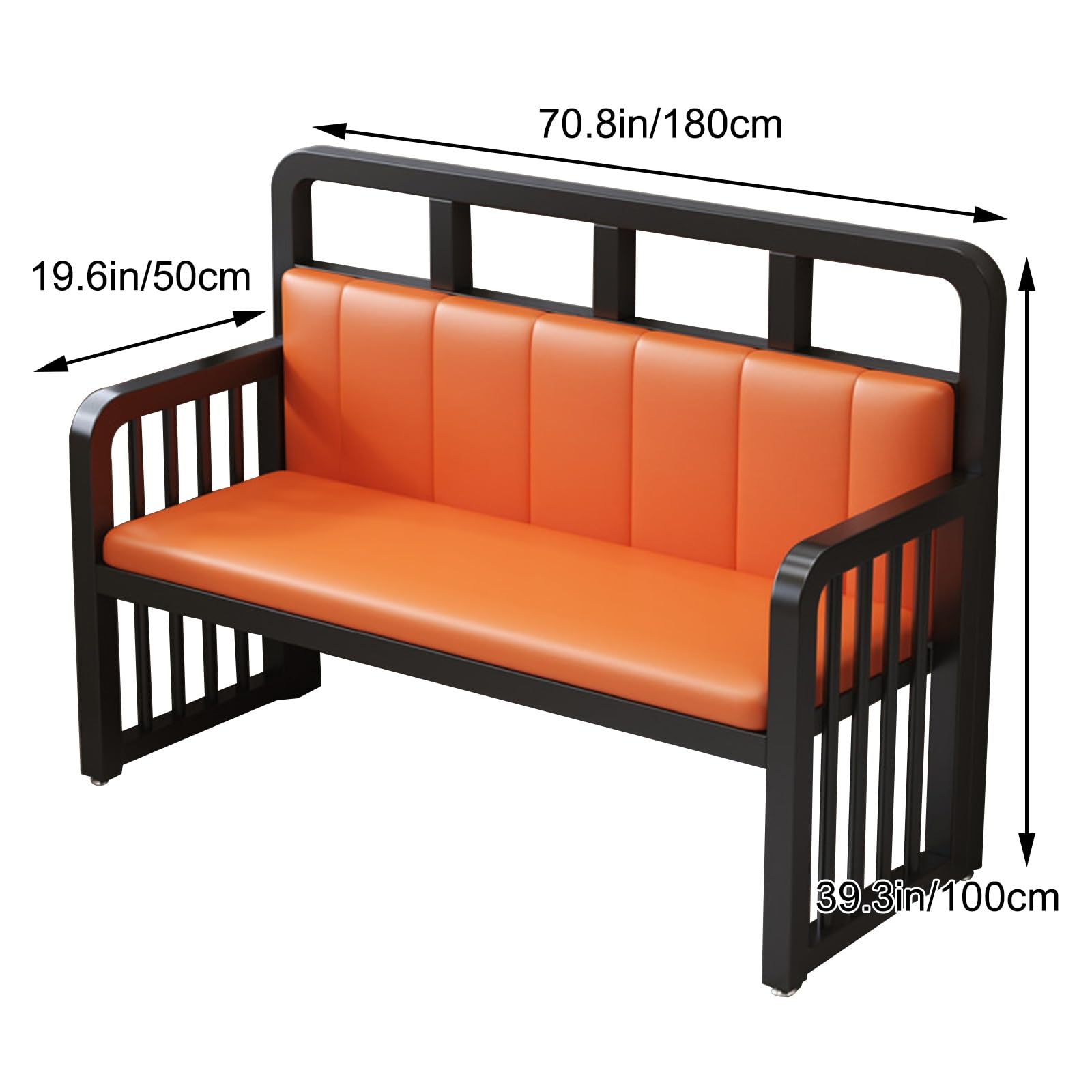 Sillón de Espera de Cuero con Estructura de Acero Inoxidable, Banco de Recepción con Reposabrazos, Ideal para Oficinas, Vestíbulos, Hospitales y Salones de Belleza(70.8in/180cm)