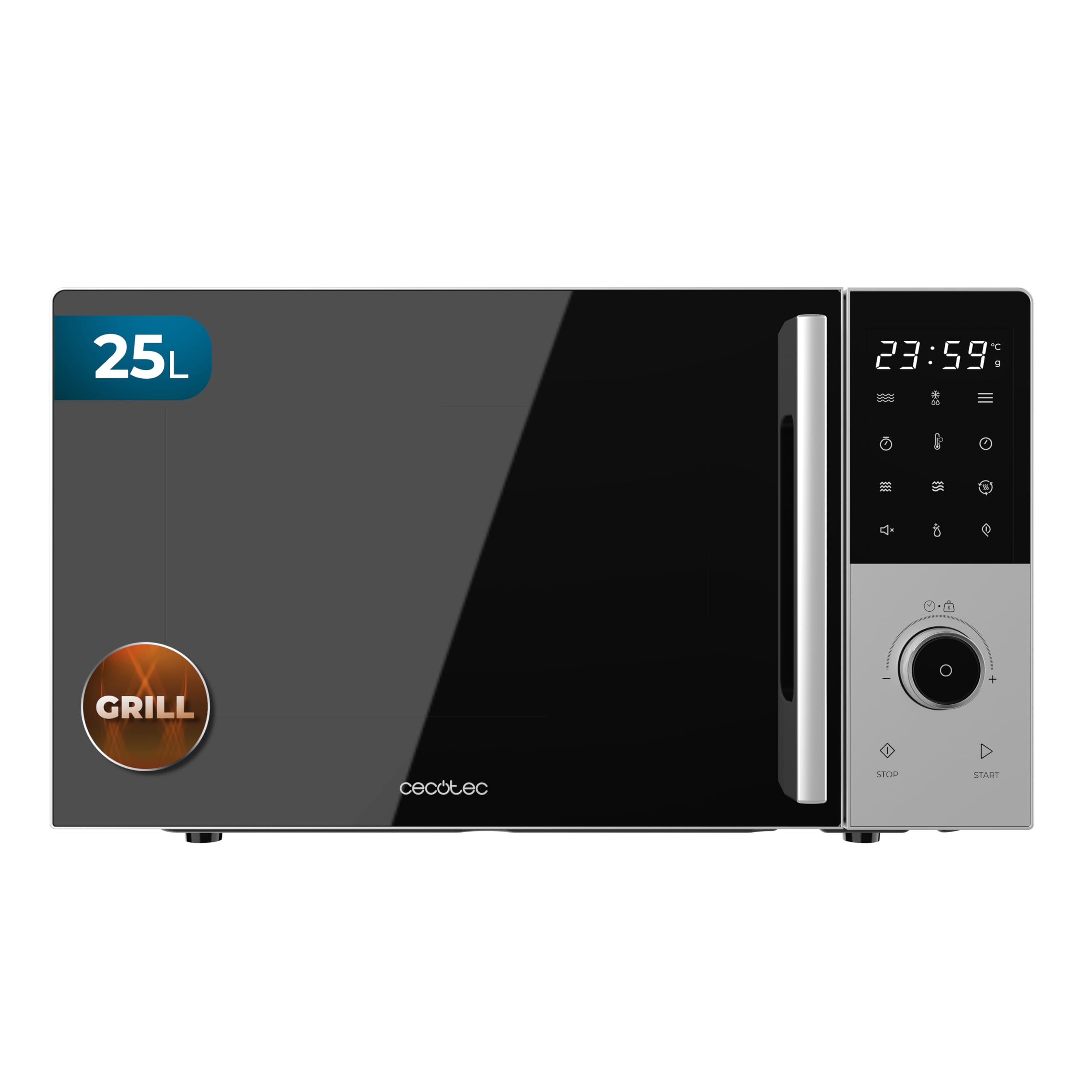 Cecotec Microondas Digital con Grill 25L Proclean 2500. 850W, Grill 1200W, Convección 2200W, 8 Programas, 5 Niveles de Potencia, Plato 315mm, Temporizador 60m, Seguridad Niños, Táctil
