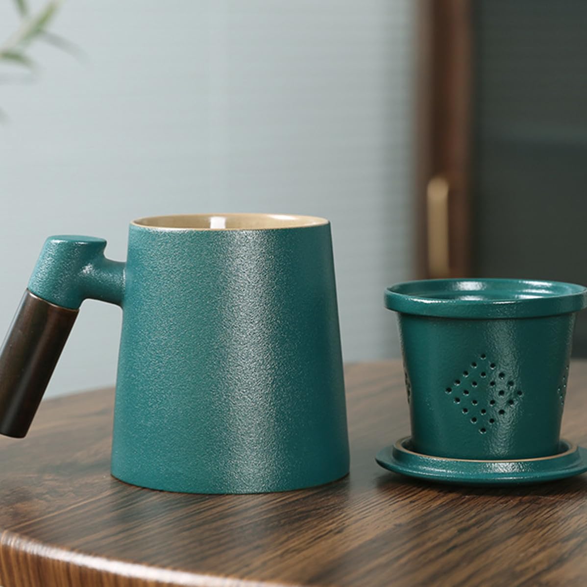 Taza de Té Infusor de Cerámica 400ml Verde, 1 Juego