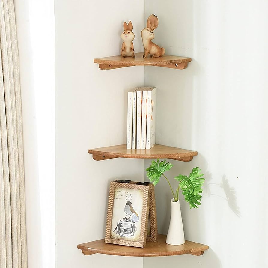 Amazon｜ウォールシェルフ コーナーラック 木製 フローティング