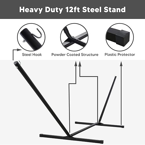 Miniatura 7 de SUNCREAT Hamacas para exteriores con soporte, hamacas dobles extra grandes para 2 personas resistentes, capacidad de 450 libras, gris oscuro