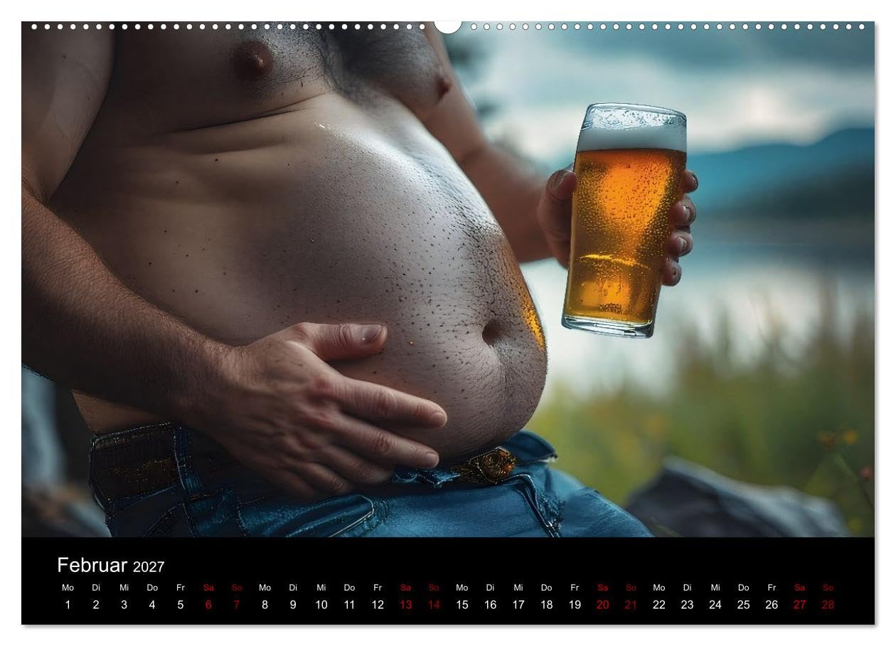 CALVENDO - Lustige Kalender Männer mit Bierbäuchen - Bierbauch Kalender Geschenk für Kollegen, Freunde & Party-Liebhaber Wandkalender (Wandkalender 2027 DIN A2 quer), Monatskalender: Lustige Kalender