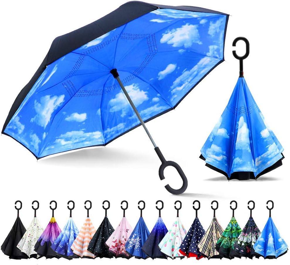 ZOMAKE Inverted Umbrella, Double Layer Reverse Umbrella Large Upside Down Umbrella with UV Protection, Windproof Inside Out Umbrella for Women with C-Shaped Handle