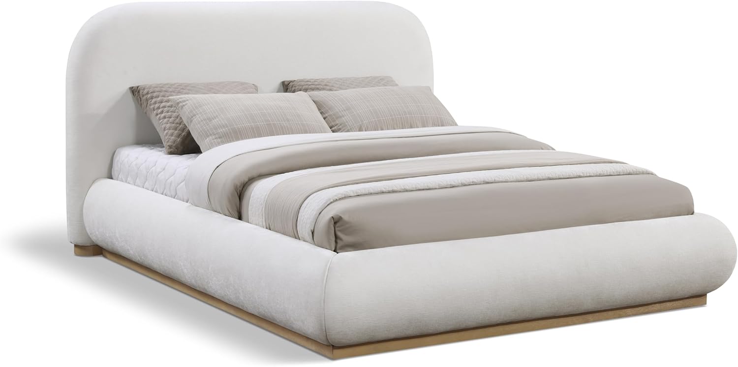 Meridian Furniture B1211Cream-K Vaughn Collection Modern | Contemporary King Bed with Soft Cream Chenille Fabric, Natural Finish Solid Wood Base, 90" W x 93" D x 44.5" H, Cream, King