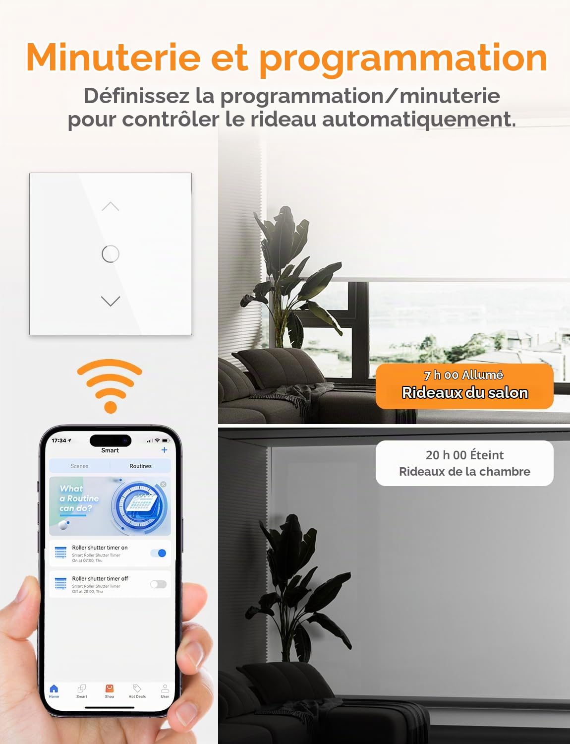 Intelligente Interrupteur Volet Roulant Connecté (FIL NEUTRE REQUIS), Interrupteur Volet Roulant WiFi Compatible avec HomeKit, Alexa et Google Home, Contrôle de Pourcentage et Contrôle à Distance