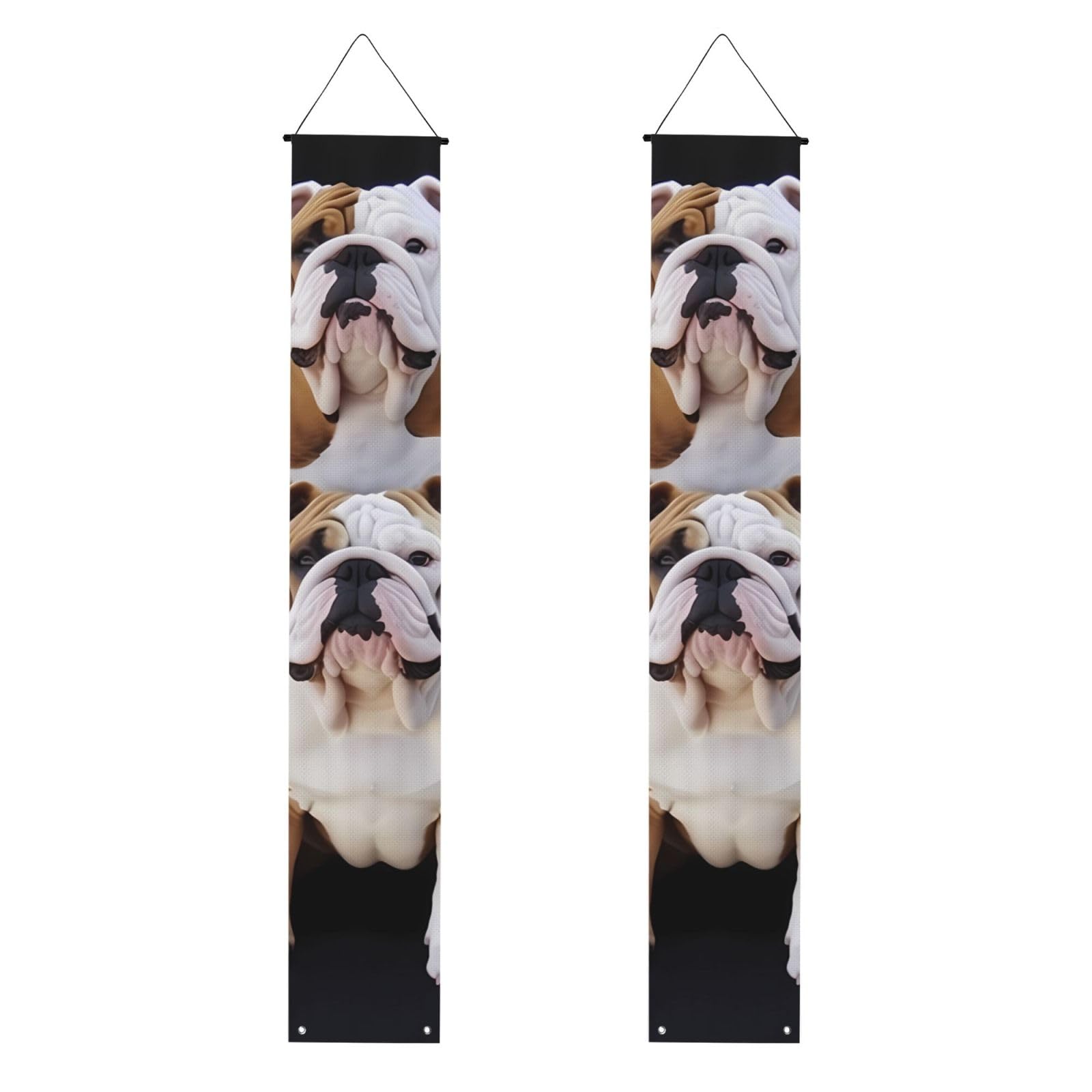 English Bulldogs Porch Banner 2PCS, Summer Hanging Flag Party Porch Sign Front Door Hanging Decorations for Indoor Outdoor Holiday Yard Decor Wall Backdrop 71 x 12 Inch