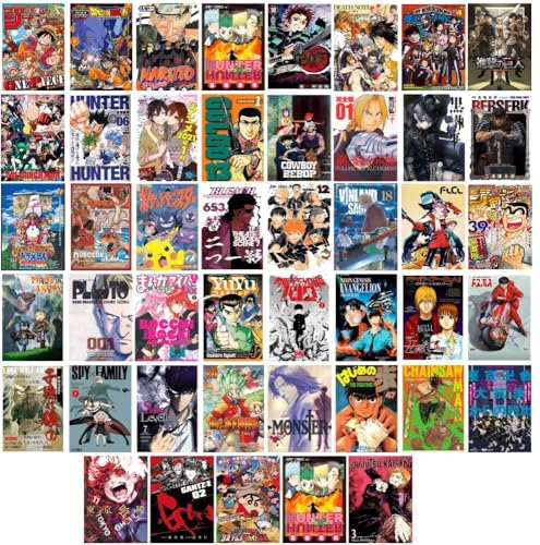 Image of Anime Poster set of 45 4x6 Inch - Iconic Manga Cover Wall Posters for room decoration Merch wall posters Aesthetic - stuff Anime gifts for men, boys girls stationery