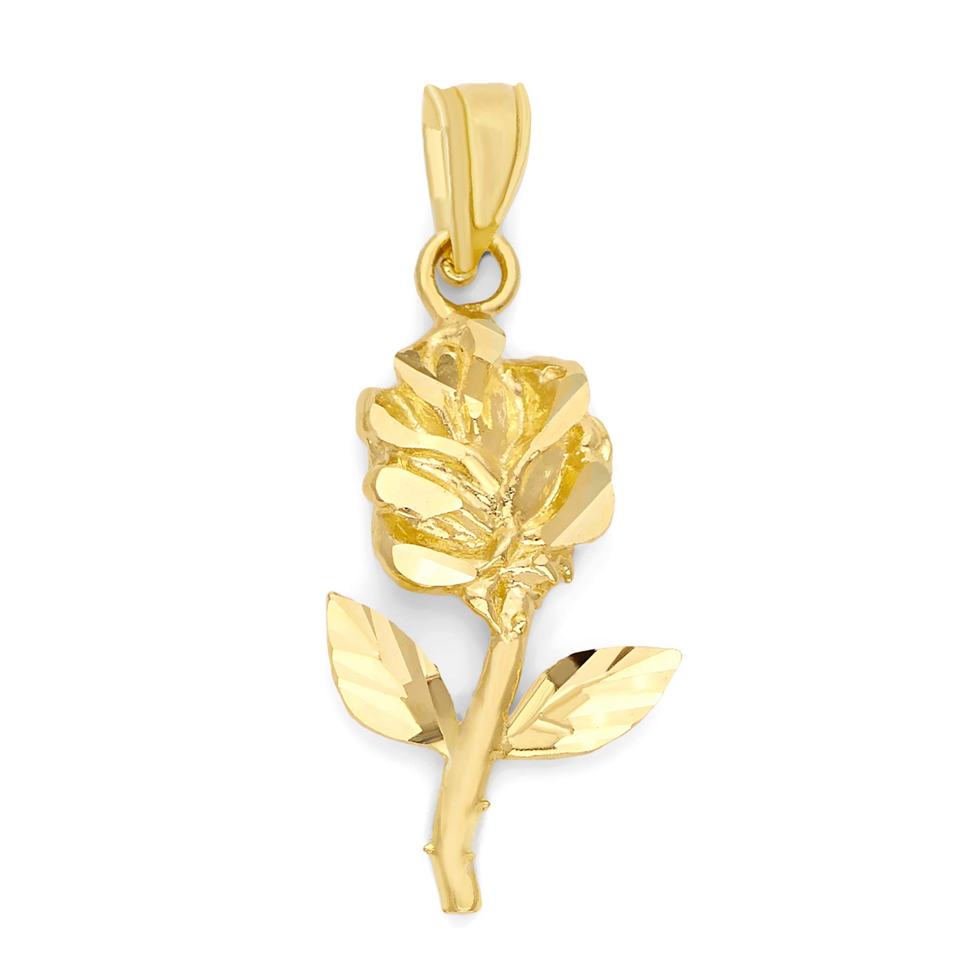 Ice on Fire Jewelry10k Real Solid Gold Rose Pendant for Necklace, Romantic Flower for Her Anniversary Wedding Gifts