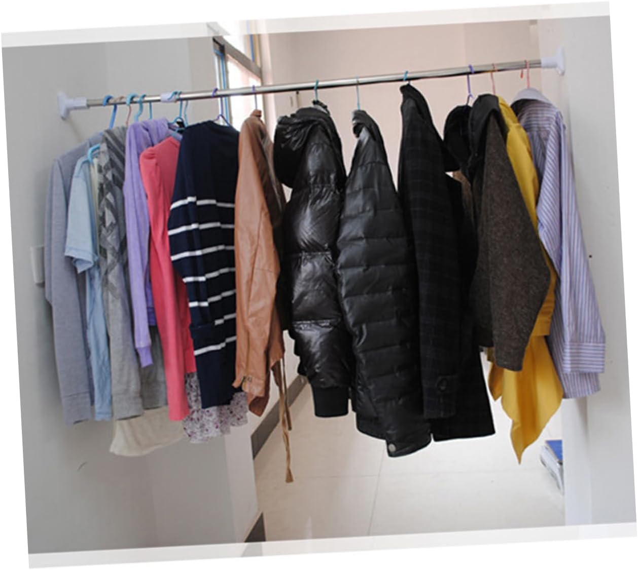 Adjustable Stainless Steel Tension Rod 110CM-200CM for Shower Curtains Clothes Towels No Drill Spring Loaded Heavy Duty Suitable for Bathroom and Home Use