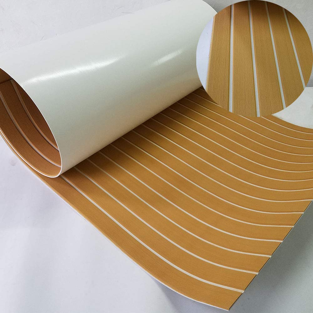 yuanjiasheng EVA Faux Teak Decking Sheet for Boat Yacht Non-Slip and Self-Adhesive Boat Flooring Pad 94.5"× 35.4" Bevel Edges