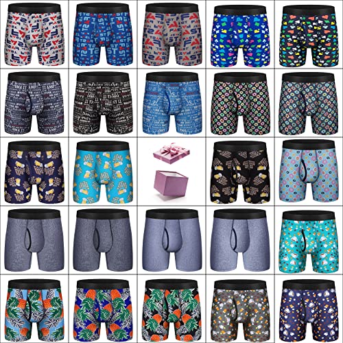 Mens Underwear Cotton Boxer Briefs Comfy Breathable 6" Underwear Tagless Wide Waistband Boxer Briefs Multipack4