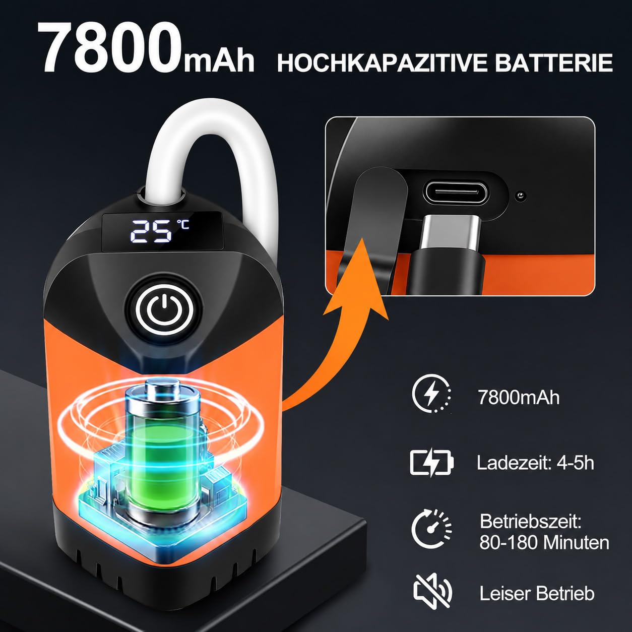 B013 Douche de camping portable avec batterie 7800 mAh, USB-C, pommeau de douche à 3 niveaux et pompe silencieuse – Étanche avec affichage de la température LED pour Vanlife, voyage en plein air