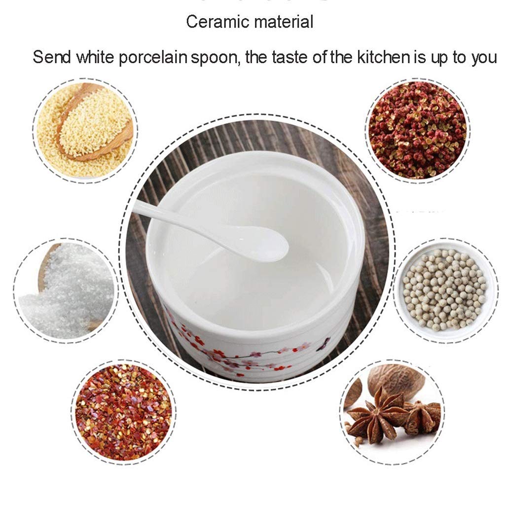 NZPOST Barattolo per spezie in Ceramica Dipinto a Mano Vintage con Coperchio, Cucchiaio, Scatola per condimenti, contenitori per spezie per Cucina e Ristorante
