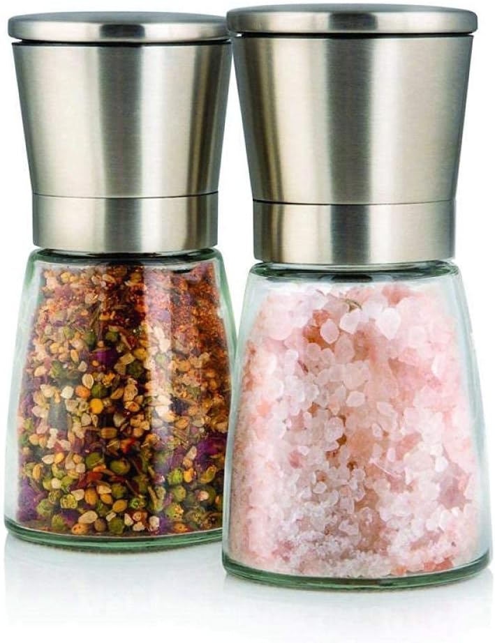 Amazon｜1 ステンレス鋼ガラス製ソルト アンド ペッパー ミル 2 セット ソルト アンド ペッパー ミル シルバー ソルト ミル