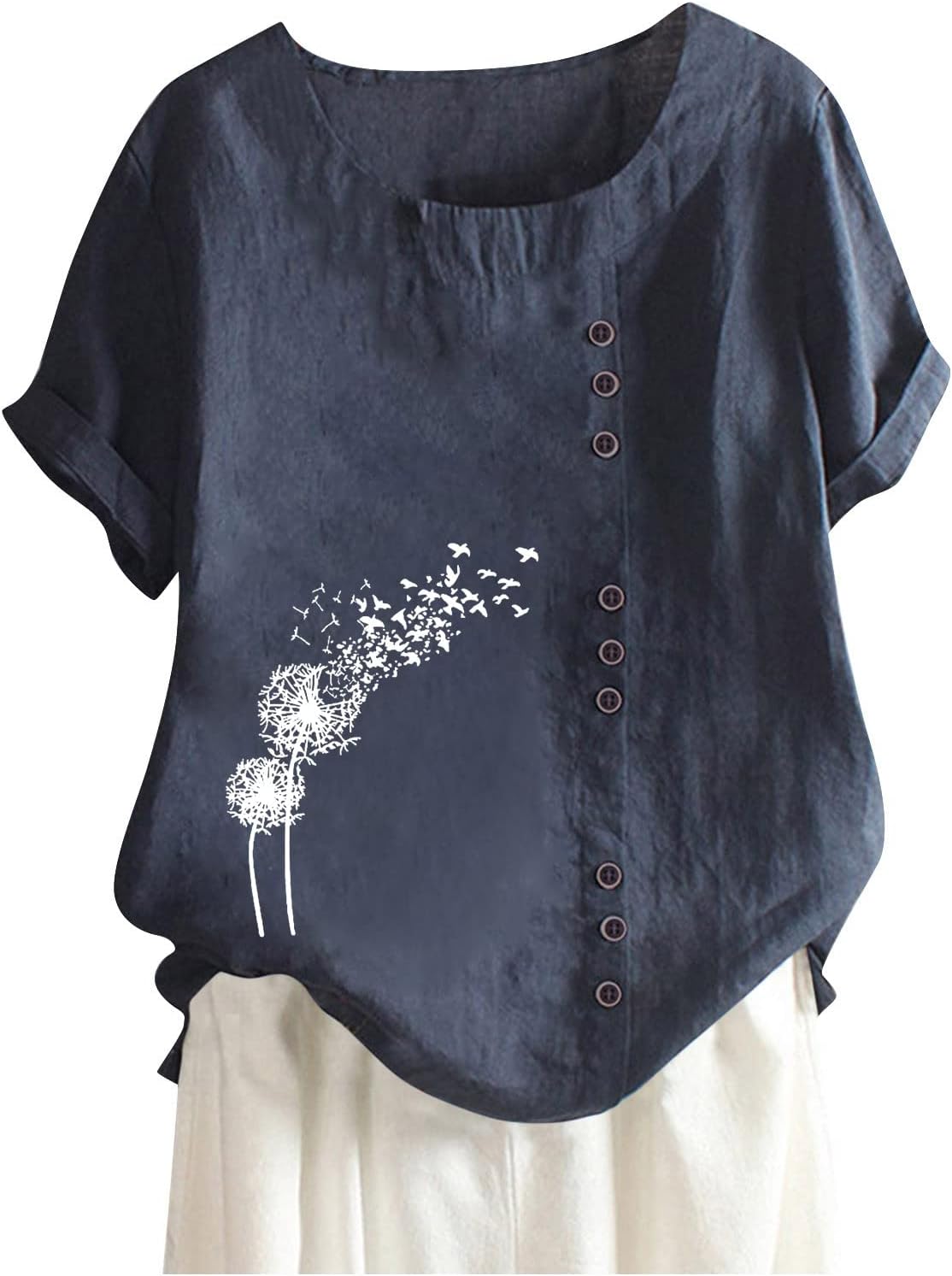 YacyrttBlack Shirt, Short Sleeved Oversized Pullover Women Gym Stretchy Valentine's Day Pretty Comf Pullover Crewneck Button-Down Floral Cotton T Shirt Ladies