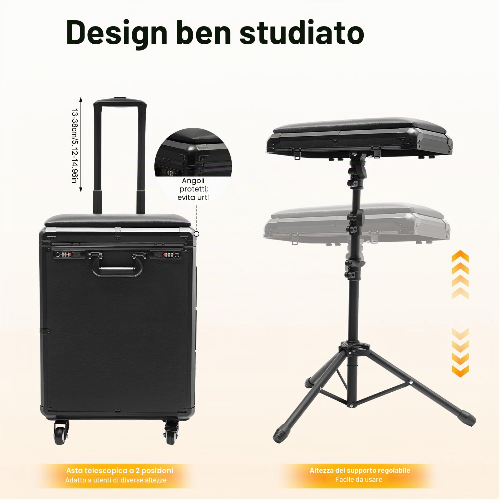 Valigetta cosmetica trolley con supporto braccioli, valigetta trucchi 3 cassetti serratura combinazione, banco lavoro, tatuaggio tavolo bellezza stand estetista