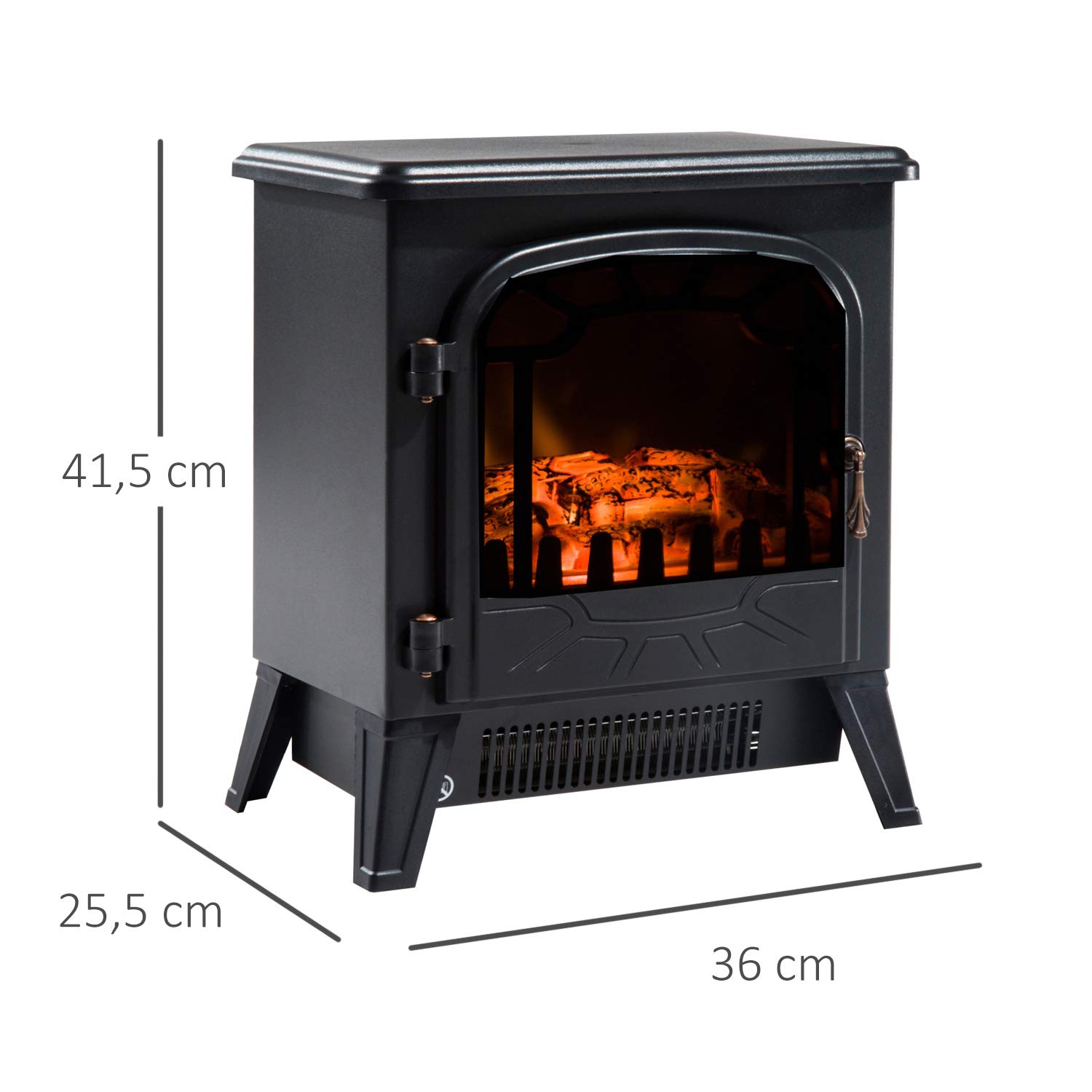 HOMCOM Chimenea Eléctrica Portátil 925W/1800W Calentador de Chimenea con Efecto de Llama Termostato y Protección contra Sobrecalentamiento para Salas 18-24 m² 36x25,5x41,5 cm Negro