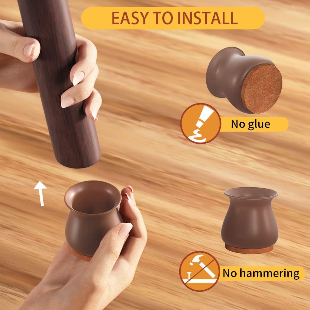 Chair Leg Floor Protectors (32 Pack-Walnut Brown), Thick Felt Silicone Furniture Leg Caps Protection Cover Pad for Protecting Wood Floors from Scratches and Noise,Smooth Moving for Chair Feet