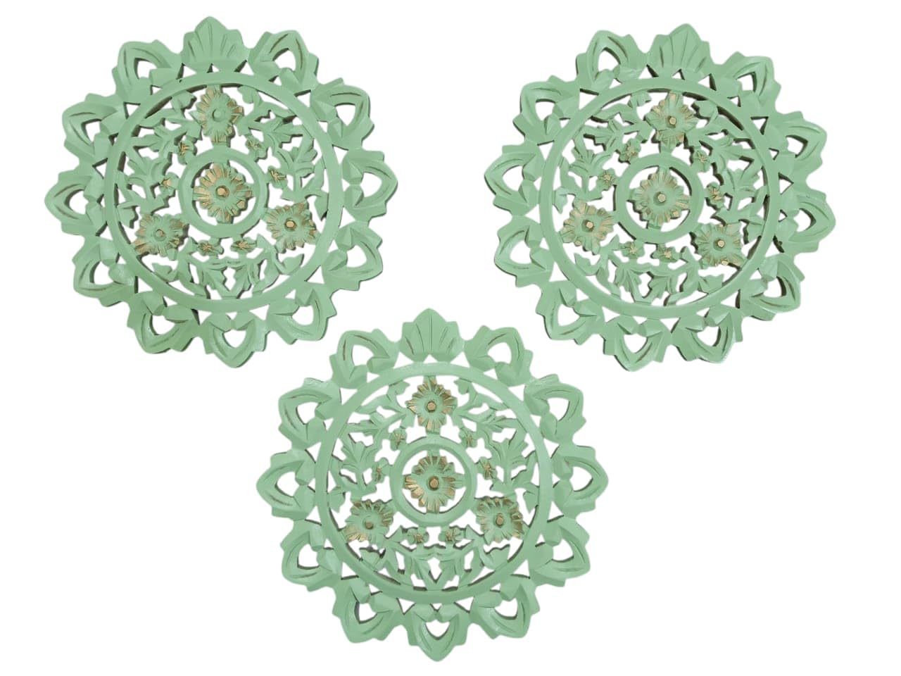 H D FURNISHING Wall Hanging Decorative Round Panel Set of 3 (Green) – Hand Carved MDF Wood Floral Design | 12x12 Inch Wall Art for Living Room, Bedroom & Hall-picture-34