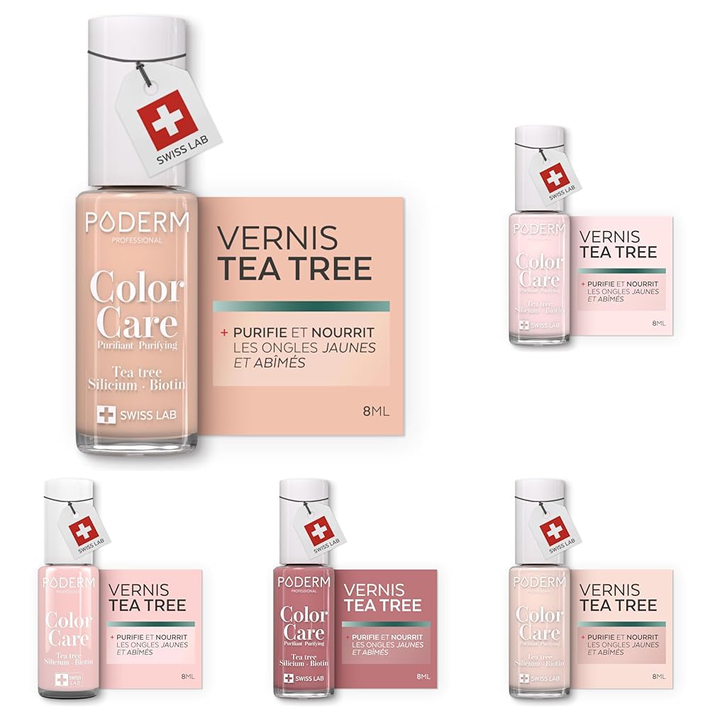 PODERM Esenciales Nude de Esmalte de Uñas con Árbol de Té – Fabricado en Suiza | Antifúngico con Aceite de Árbol de Té, Silicio y Biotina | Fortalece, Repara y Disimula Uñas Amarillas y Dañadas