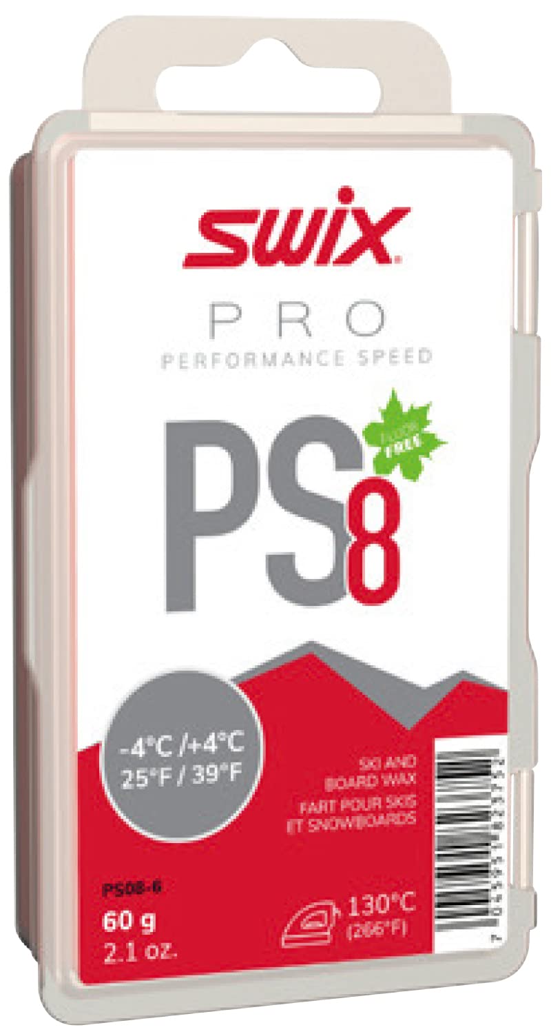 PS8 "Red" Pro Speed Ski and Snowboard Iron-On Wax for Warmer Temperatures, 60g