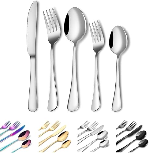 Juego de cubiertos de 30 piezas para 6, cubiertos de acero inoxidable 1810, juego de cubiertos pulidos con espejo, incluye cuchara, tenedor y