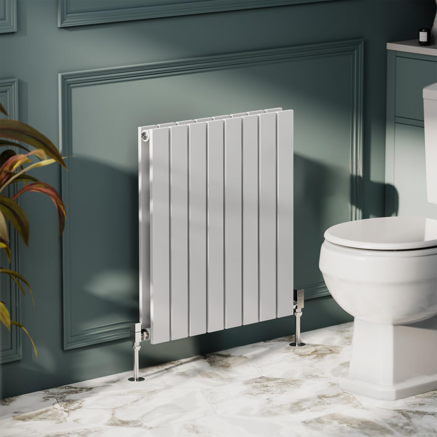 Pinta Compact Horizontal Double Panel Radiator 600 x 544mm White Flat Panel Horizontal Wall Mounted Slim Designer Radiator