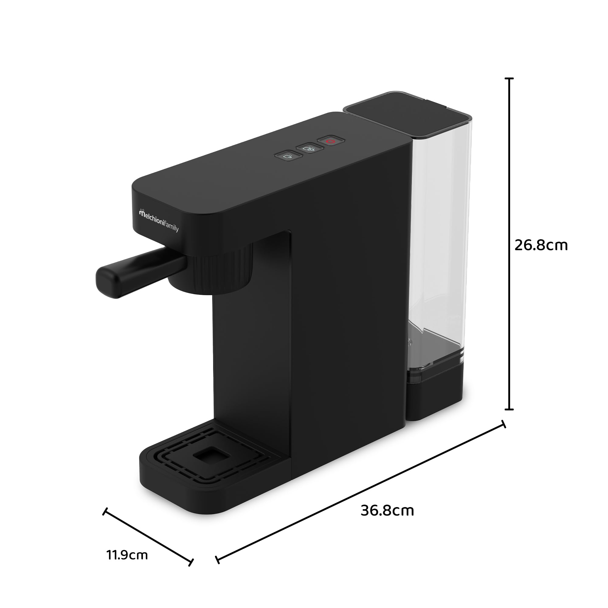 Melchioni Sublime - Macchina del Caffè 3 in 1 - Compatibile con Capsule Nespresso, Dolce Gusto e Caffè Macinato - Pompa 20 Bar - 1450W - Serbatoio 0,6L - Caffè Lungo e Corto (Nero)