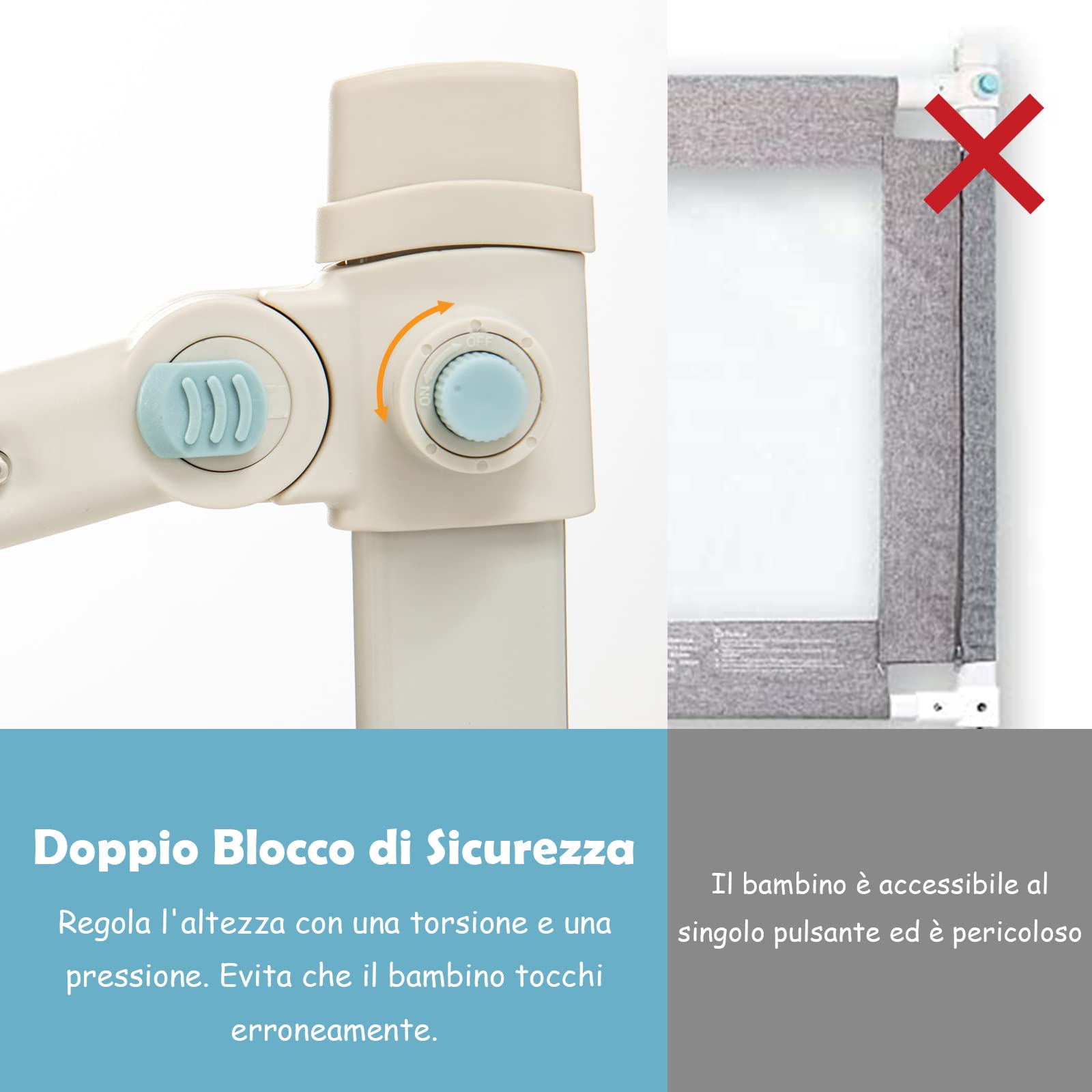 RELAX4LIFE Sponda Letto per Bambini, Barriera Protettiva con Doppio Blocco di Sicurezza per Bambini, Altezza Regolabile a 24 Livelli, Lunghezza 145/174 cm (174cm, Orso)