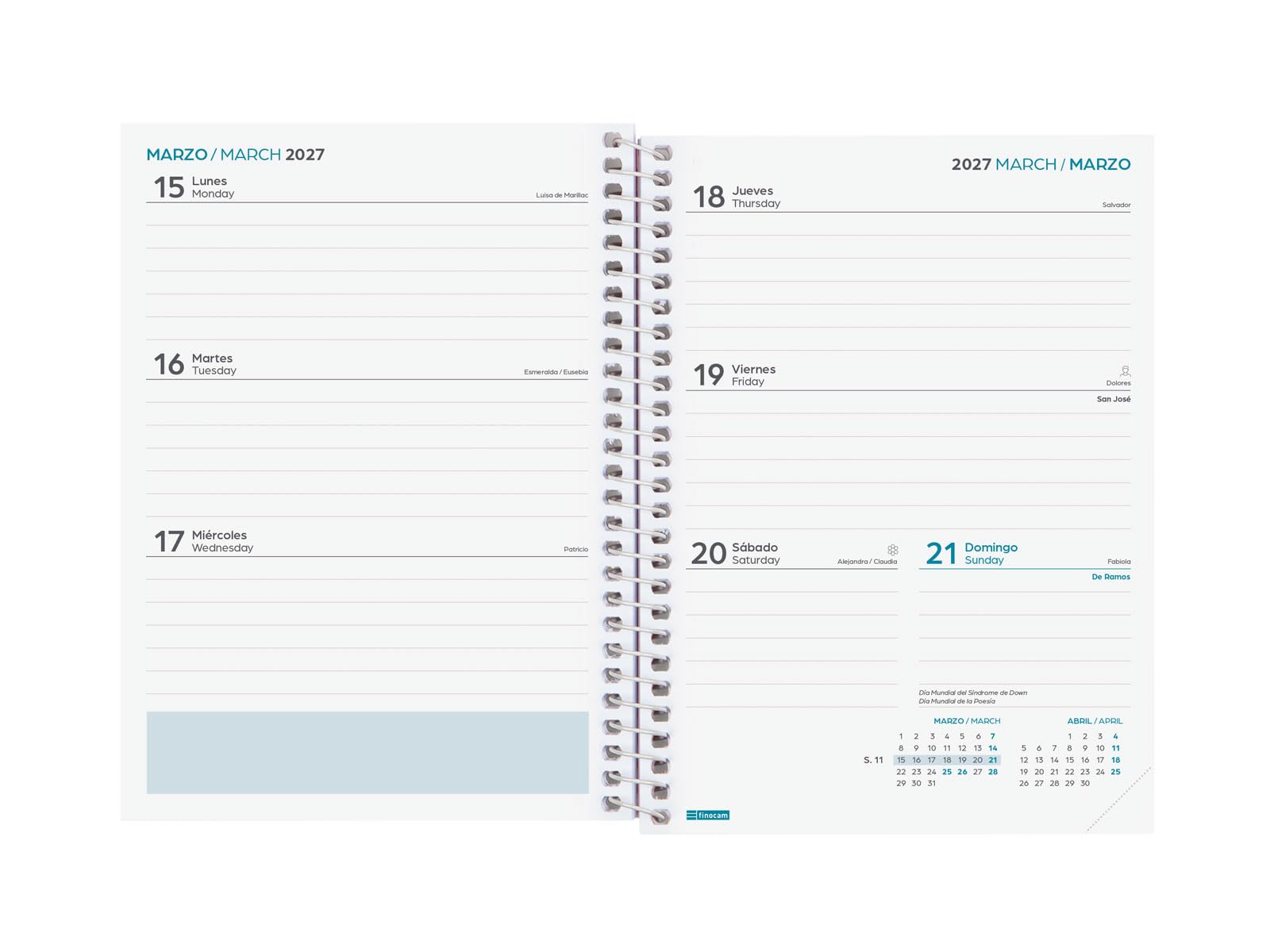 Finocam Secundaria Agenda Curso 2026 2027 | Semana Vista Horizontal · Septiembre 2026 - Junio 2027 (curso lectivo) + Julio y Agosto resumidos | Fiori · Idioma: Español - Agenda escolar