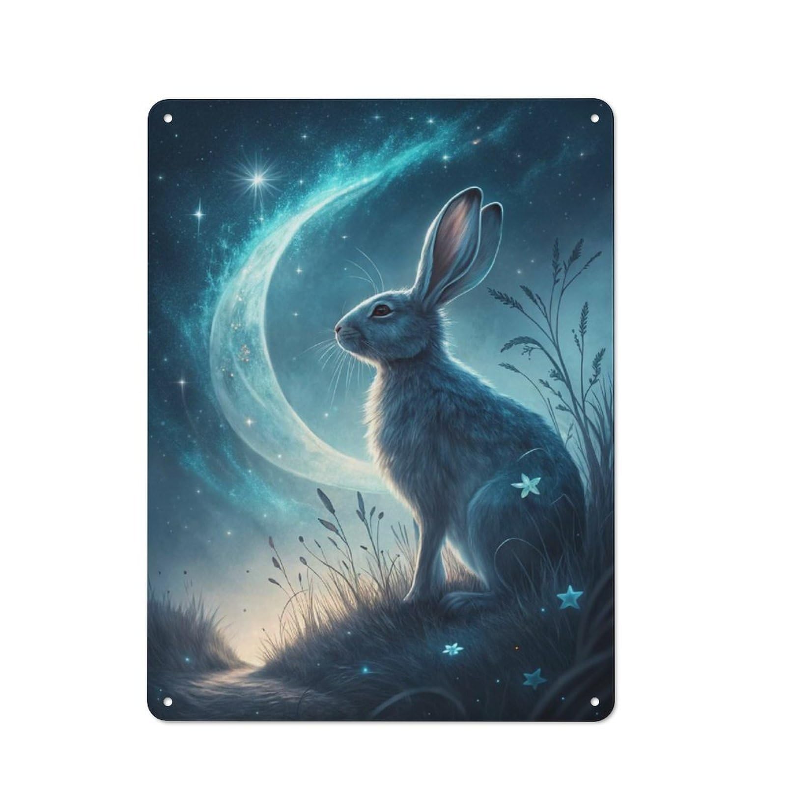 Junmoney Style-13 Outdoor Room Rustic Tin Sign 40X30cm Featuring Celestial Rabbit Under Crescent Moon, Shed Wall Decor For Greenhouse, Garden Room, Cafe Or Entryway