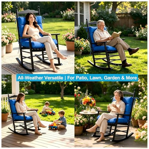 Image of QILLOWAY Outdoor Seat /Back Chair Cushion Tufted Pillow, Spring /Summer Seasonal All Weather Replacement Cushions. (Marine Blue)