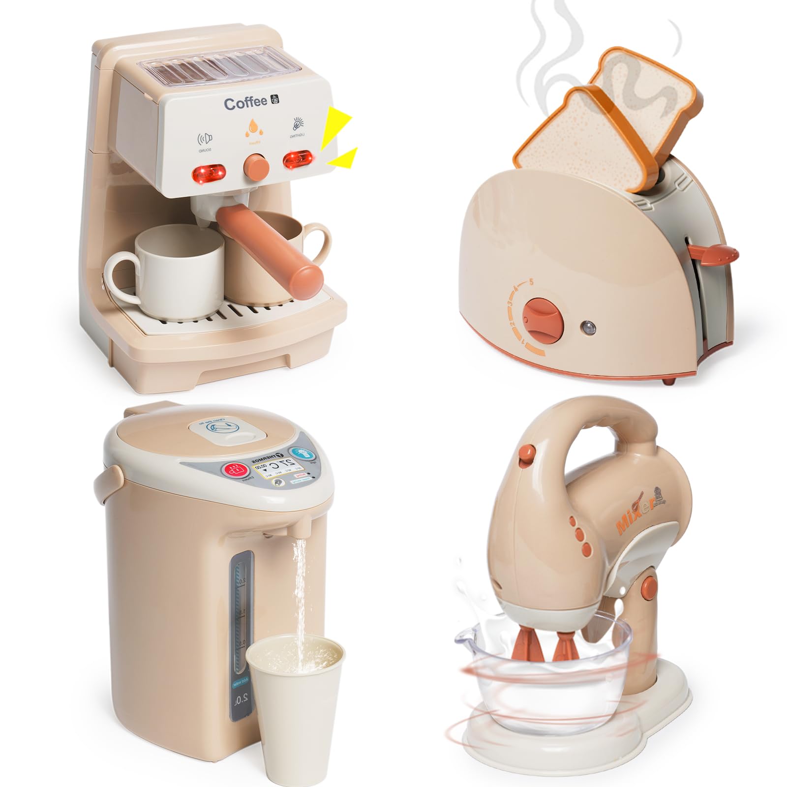 Juguetes de Cocina para niños, Accesorios Cocina Juguete con Cafetera, Licuadora, Batidora, Tostadora, Juego de Roles de Cocina, Comida Juguete Regalo para Niños Niñas 3+ Años