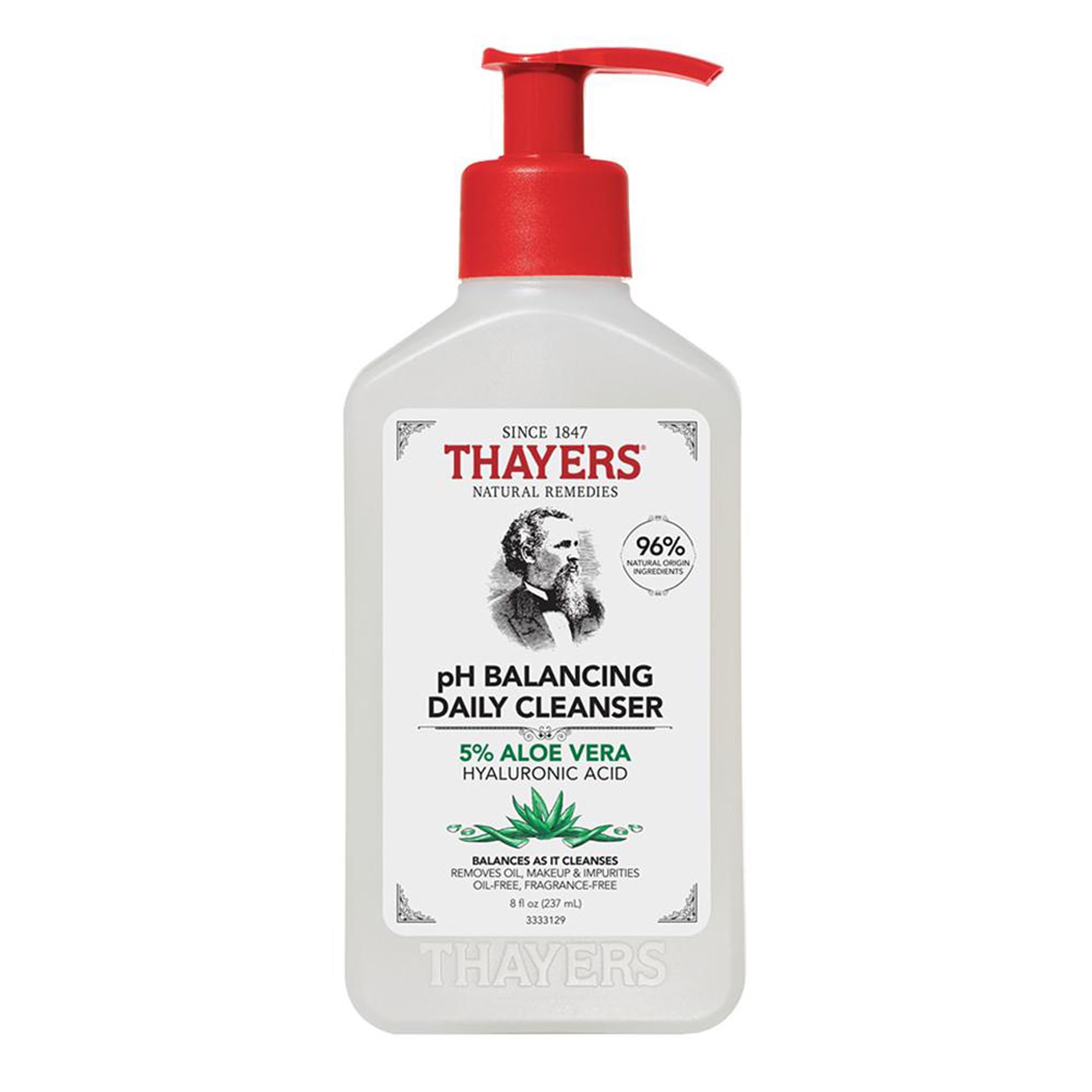 Thayers Limpiador Diario Equilibrador de pH - Limpiador Facial con Aloe Vera - Cuidado Facial Suave e Hidratante para Pieles Secas, Grasas o con Acné - 237 ml