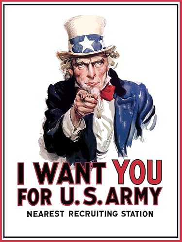 Póster de propaganda de guerra restaurado digitalmente con el tío Sam, póster vintage de guerra Uncle Sam declares - I Want You For US Army Nearest