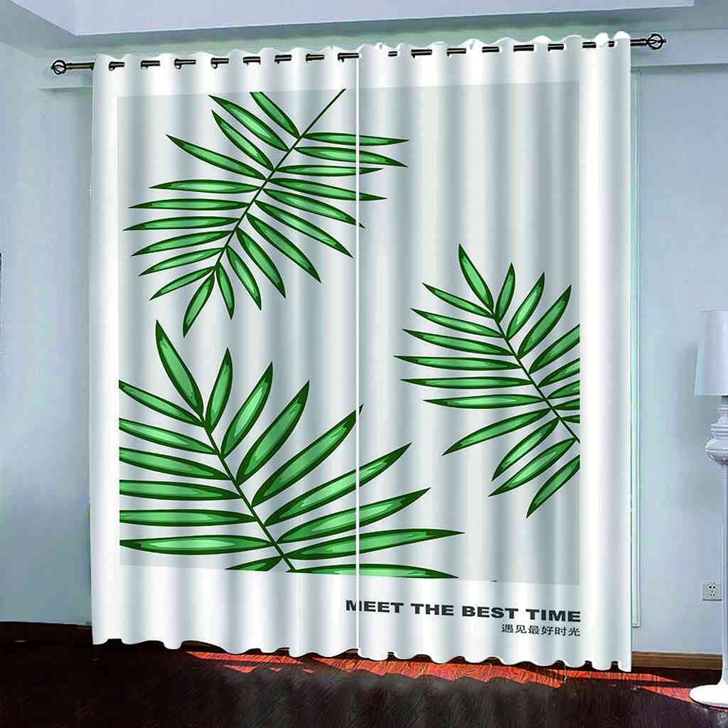 Rideau isolant et phonique à oeillets avec motif imprimé feuille pour décoration