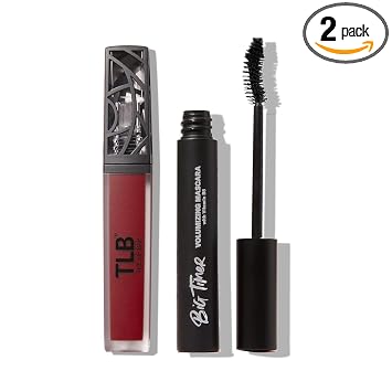 The Lip Bar Vegan Eye and Lip Kit, with Bawse Lady Long Lasting Liquid Matte Lipstick and Big Timer Volumizing Black Mascara, 2 pieces