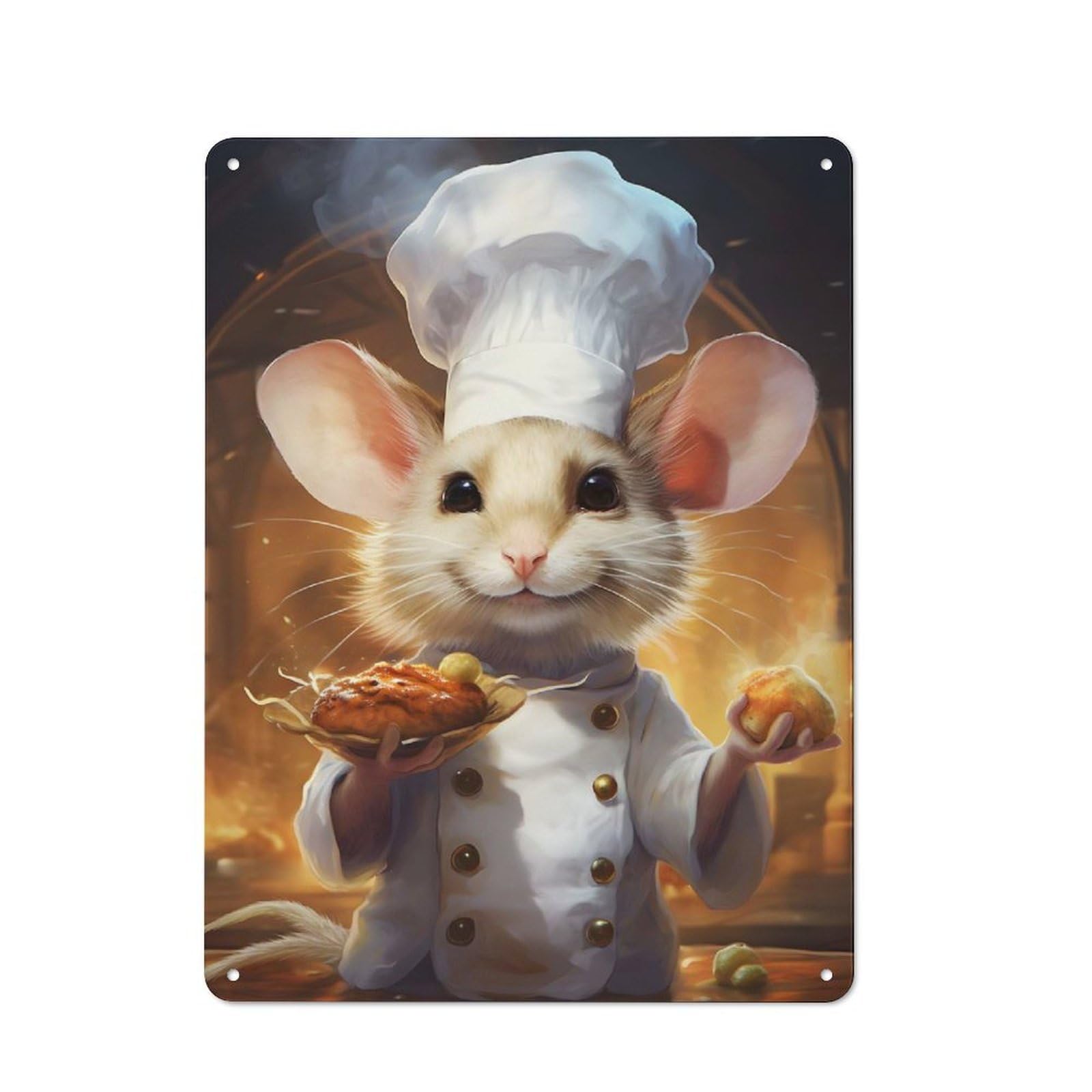 Nostalgic Cooking Mouse Chef Uniform Decorative Tin Plaque 40x30cm, Classic Pub Decor for Diner, Restaurant, Shed Or Kitchen