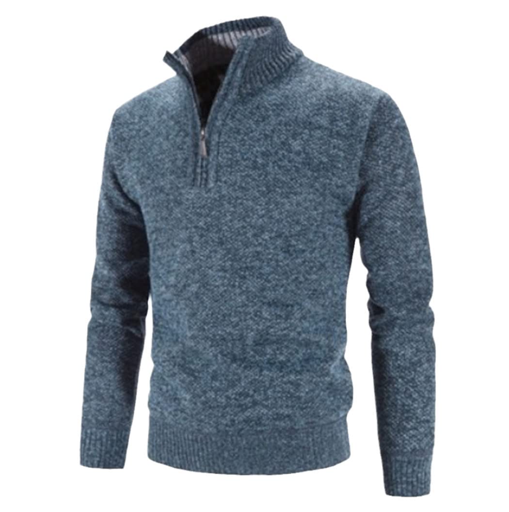 Pull d'automne homme bleu M en peluche ample à col montant zippé