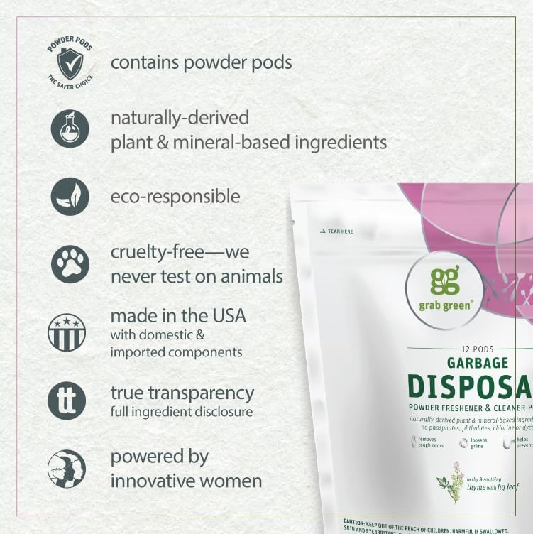 Miniatura 3 de Grab Green Ambientador y limpiador de eliminación de basura, 48 unidades, tomillo con hoja de higuera, a base de plantas y minerales, elimina