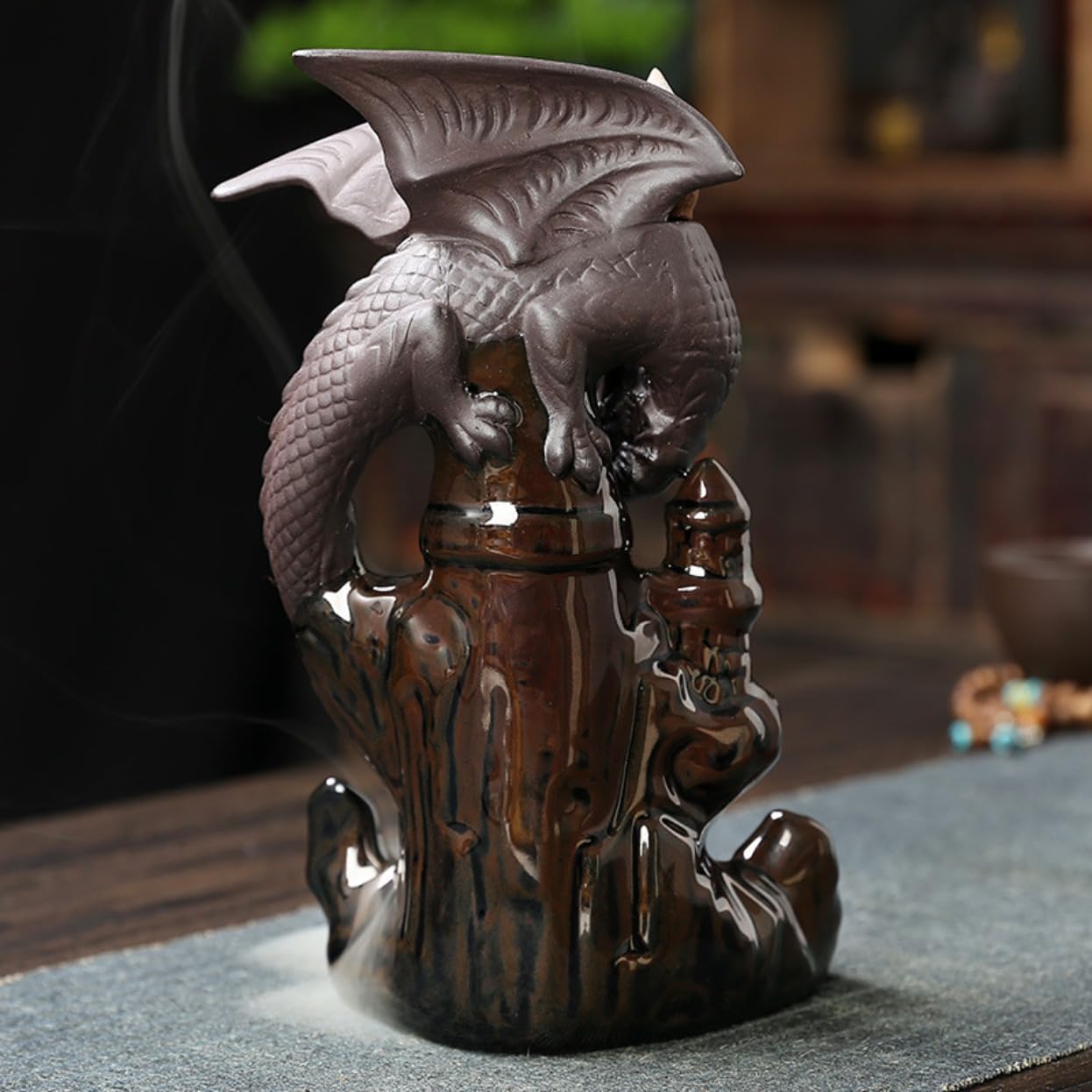 Ceramic Sandalwood Backflow Incense Burner Creative Fly Loong Waterfall Smoke Incense Holder Stick Burner for Home Yoga Temple Decoration