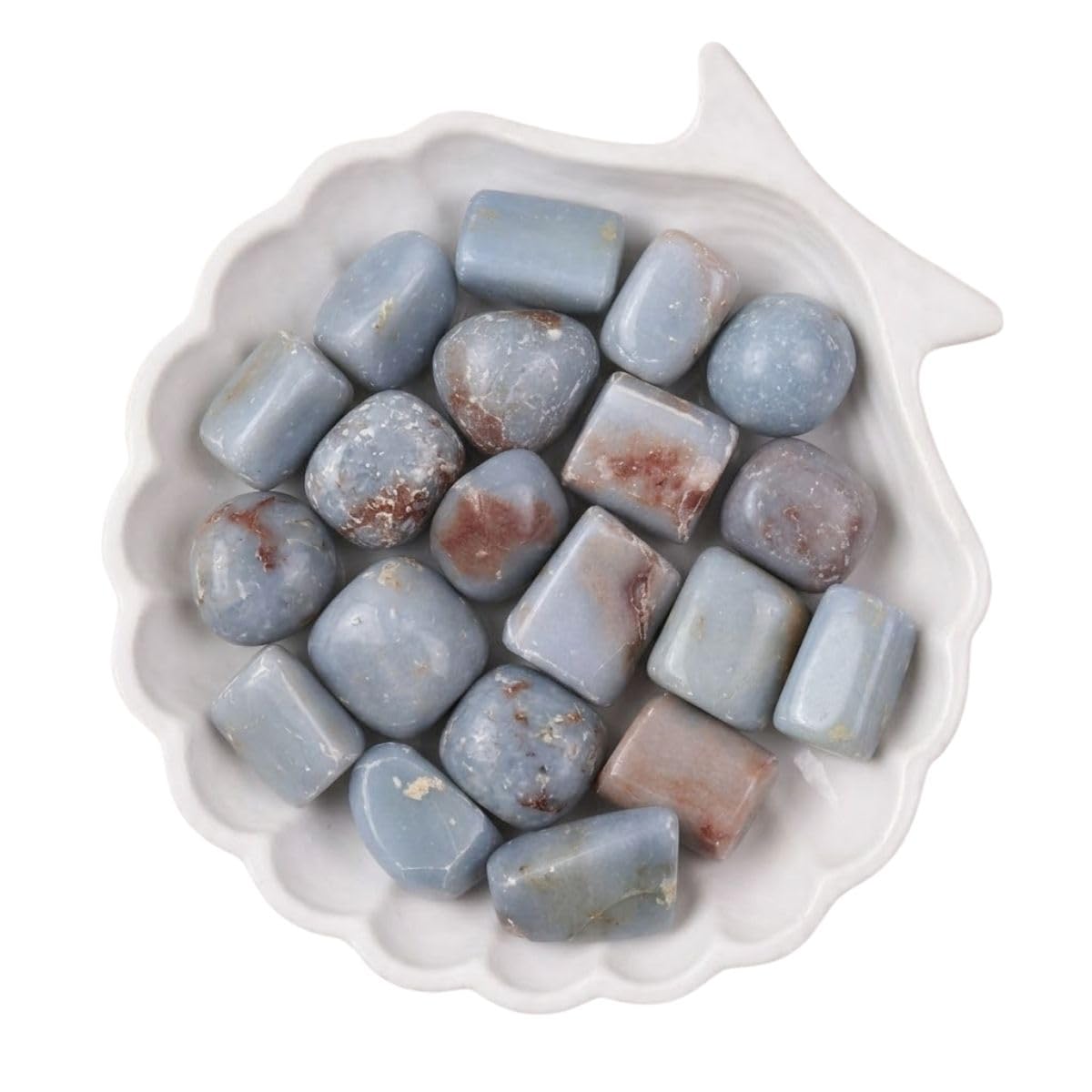 Angelite Crystal Tumble for Meditation & Feng Shui (200 Gm) | Natural Gemstones for Peace & Divine Connection | Decorative Crystal Pebbles for Vastu Home Decor & Office Desk Decoration (3-8 Pcs)