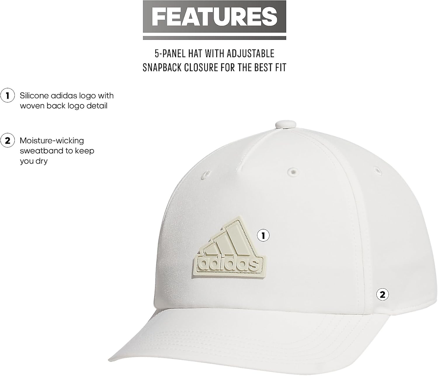 Adidas Mens Sport 5-Panel, High Crown Structured Snapback Adjustable Fit Cap - Image 2