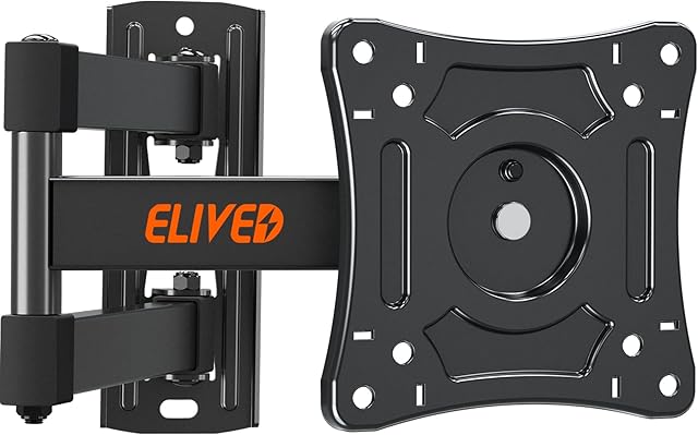 ELIVED TV Wall Bracket Tilt Swivel for Most 14 - 30 Inch TVs up to 15KG, Max VESA 100x100mm, Full Motion TV Bracket with Articulating Arm, Monitor Wall Mount for LED, LCD, OLED Flat / Curved Screens