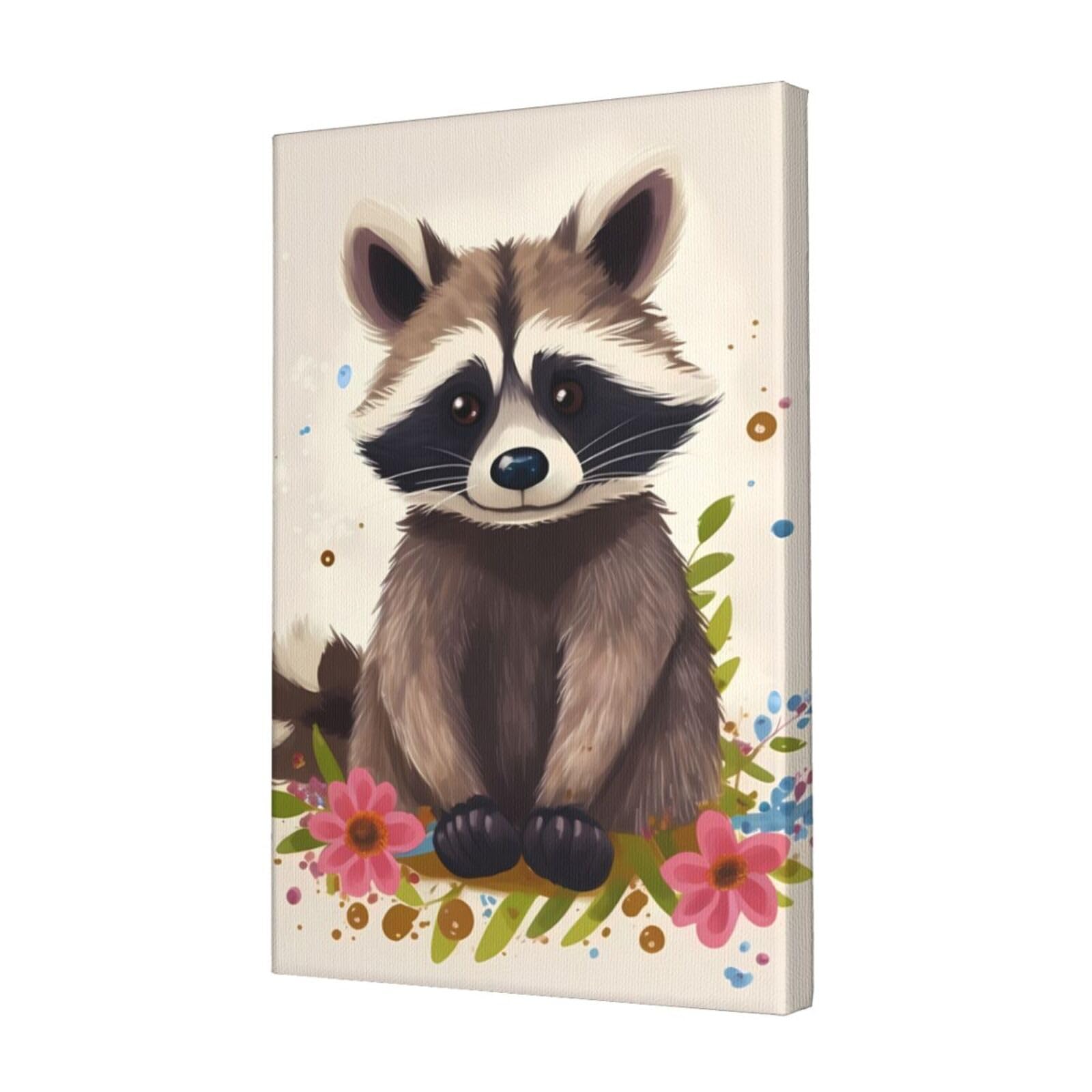 KLOPH raccoon Canvas Wall Art for Living Room 12"x18" Modern Artwork Painting for Bathroom Hanging Canvas Prints Aesthetic Wallart for Bedroom Kitchen Office Wall Decor